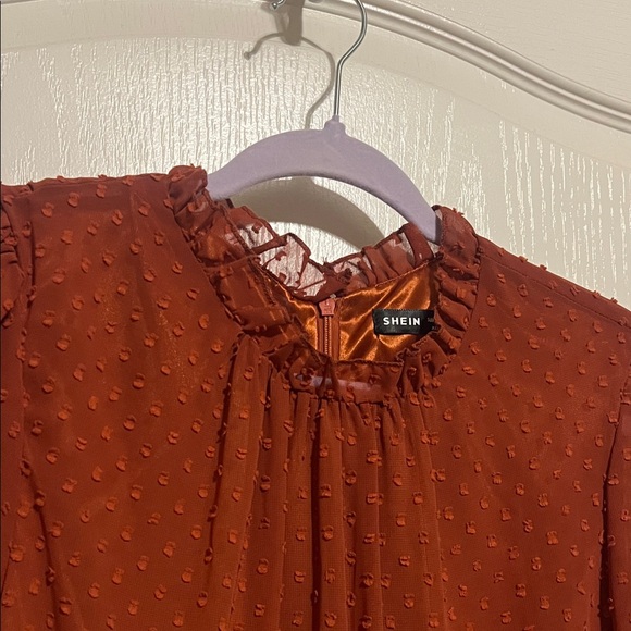 Rust Ruffle Neck Tiered  Dress - Picture 3 of 4